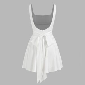 Cider White Backless Dress with Bow Detail